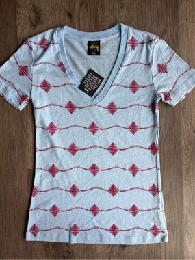 Stussy Light Blue V-Neck Tee Sz.XS